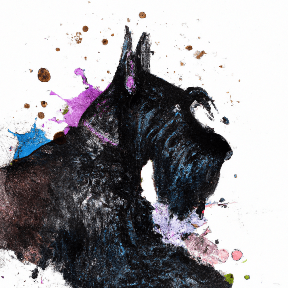Emi the Giant schnauzer as Colored ink poured and spattered on paper