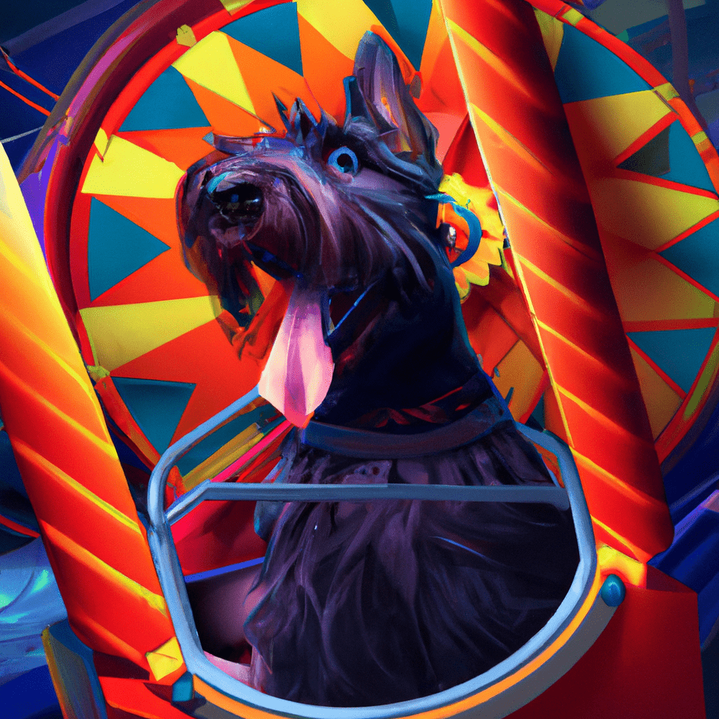 emi the giant schnauzer in a fairground ride